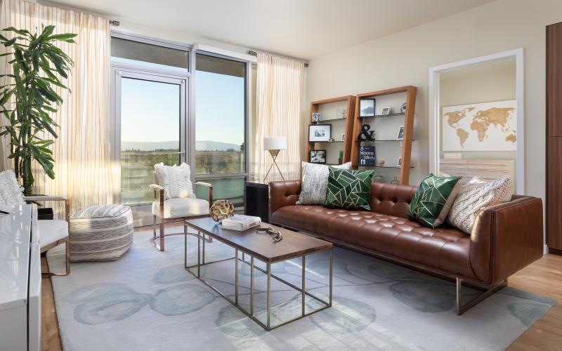 a living room with a couch and a coffee table